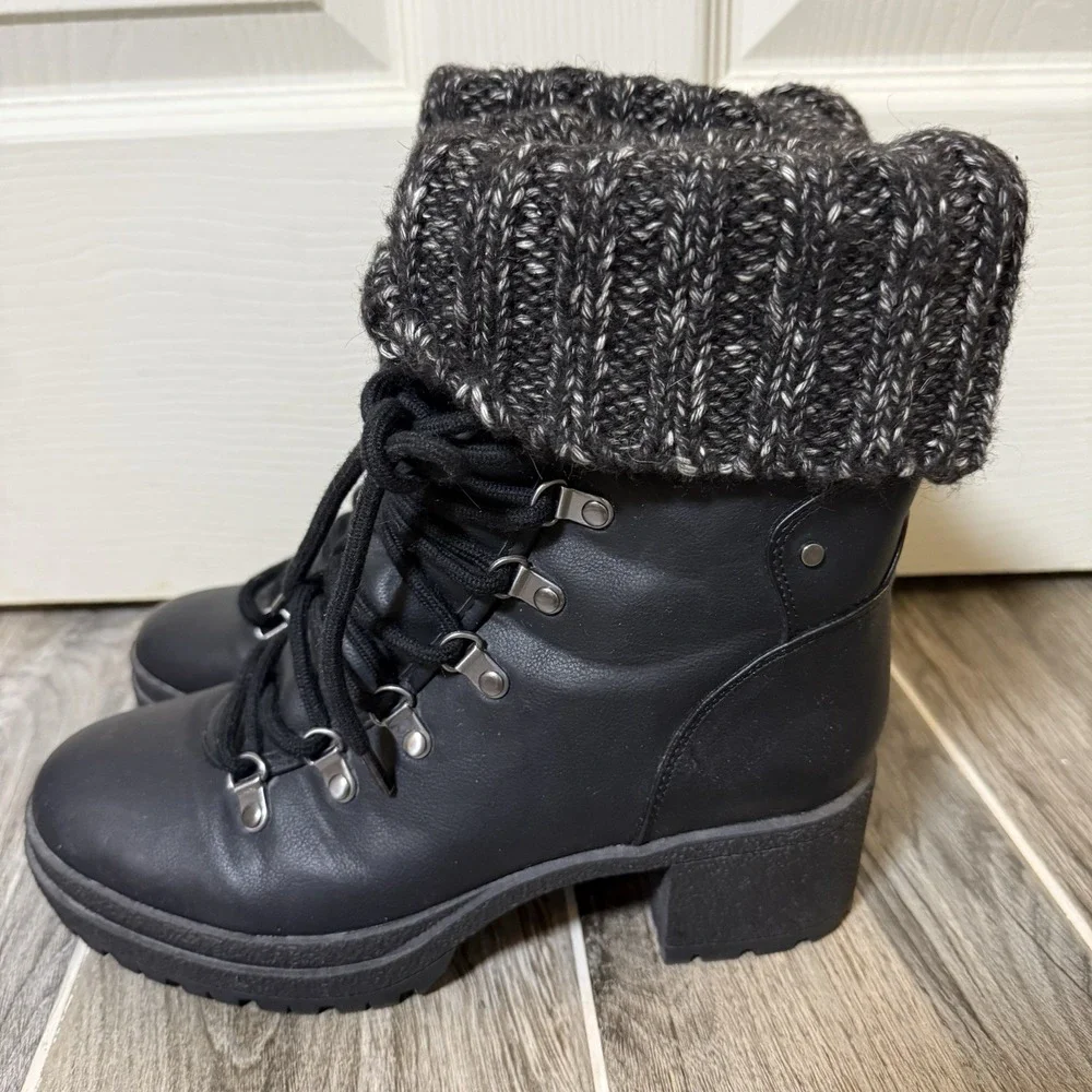 Circus By Sam‎ Edelman Women's Ankle Boots Y2K Combat Chunky Heel Knit Cuff 8M